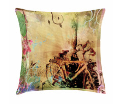 Bikes in Street Floral Pillow Cover