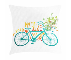 Blue Bike with Flowers Pillow Cover