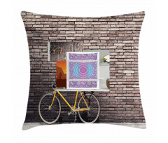 Retro Bicycle on Wall Pillow Cover