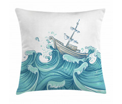 Ship and Ocean Waves Pillow Cover