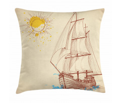 Boat in Windy Sea Sun Pillow Cover