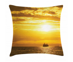Ship on Ocean Sunrise Pillow Cover