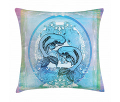 Japanese Koi on Sea Blue Pillow Cover