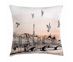 Sketch of Eiffel Tower Pillow Cover