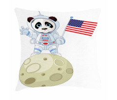 Astronaut on Moon Cartoon Pillow Cover