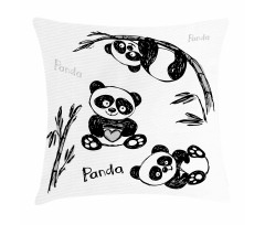 Hand Drawn Panda Poses Pillow Cover