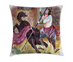 Brave Samurai and Wolf Pillow Cover