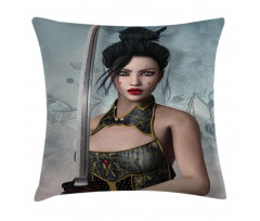 Asian Lady Samurai Pillow Cover