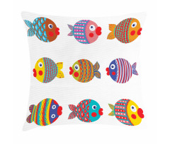 Folkloric Fish Family Pillow Cover
