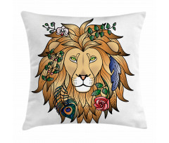 Lion with Flower Pillow Cover