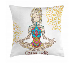 Meditating Girl Mandala Pillow Cover