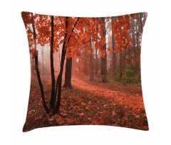 Misty Forest Leaves Orange Pillow Cover