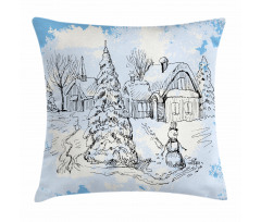 Sketchy Cold Snowy Scene Pillow Cover