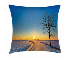 Winter Sunset Scene Tree Pillow Cover