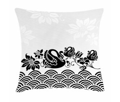 Black Swans and Flowers Pillow Cover