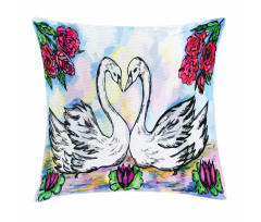 2 White Swans in Lake Pillow Cover