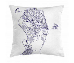 Young Girl with Tattoo Pillow Cover