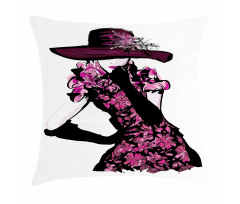 Woman in Floral Dress Pillow Cover