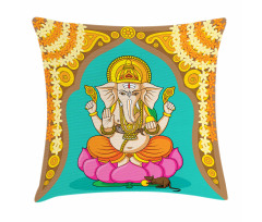 Elephant Figure Orient Lotus Pillow Cover