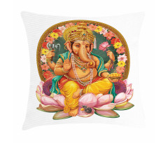 Elephant Figure in a Lotus Pillow Cover