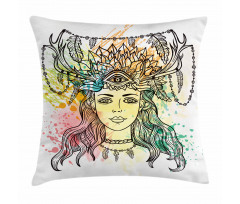 Female Shaman Feathers Pillow Cover