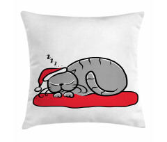 Cat with Santa Hat Pillow Cover