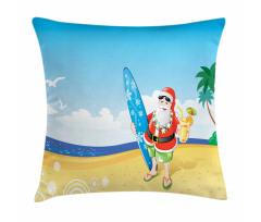 Santa on Beach Surf Pillow Cover