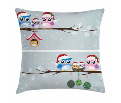 Owls with Santa Hats Pillow Cover