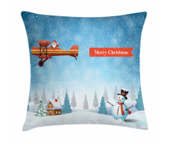 Santa Plane Snowman Pillow Cover