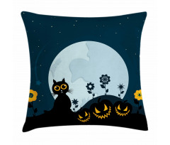 Kitty Under Moon Pillow Cover
