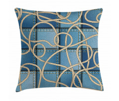Denim Patchwork Rope Pillow Cover