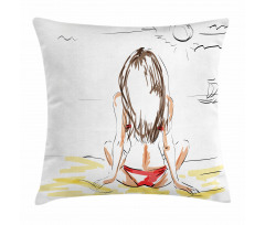 Sketch Beach Summer Pillow Cover