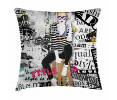 Fashion Girl Grunge Pillow Cover