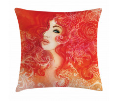 Lady Hair Floral Ornament Pillow Cover