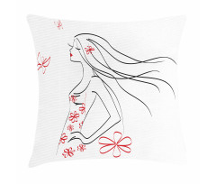 Girl Flowers Butterfly Pillow Cover