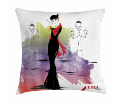 Fashion Lady on Street Pillow Cover