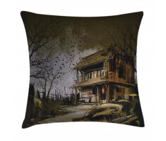Wooden Haunted House Pillow Cover