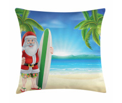 Santa with Surfboard Pillow Cover