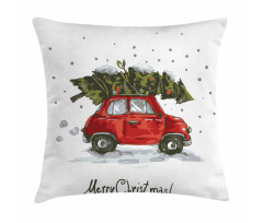 Retro Car with Tree Pillow Cover