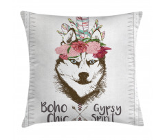 Flowers Feathers Husky Pillow Cover