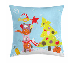 Cartoon Style Cat Owl Pillow Cover