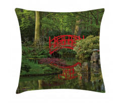 Chinese Bridge in a Forest Pillow Cover