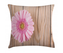 Pink Gerber on Wooden Pillow Cover