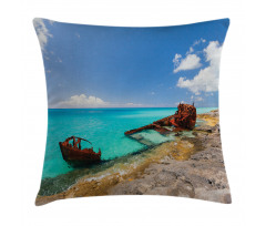Ship Wreck on Beach Pillow Cover