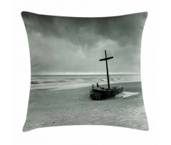 Wreck Boat on the Beach Pillow Cover