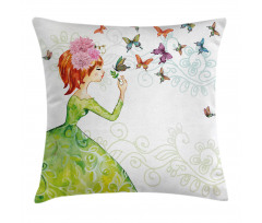 Cartoon Lady Pastel Pillow Cover