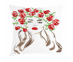 Lady with Floral Ornament Pillow Cover