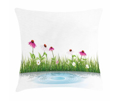 Cartoon Flowers by Lake Pillow Cover