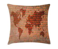 World Map on Brick Wall Pillow Cover