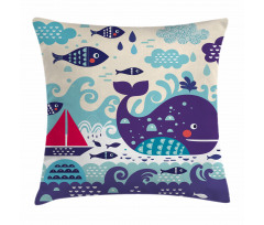 Cartoon Whale an Fishes Pillow Cover